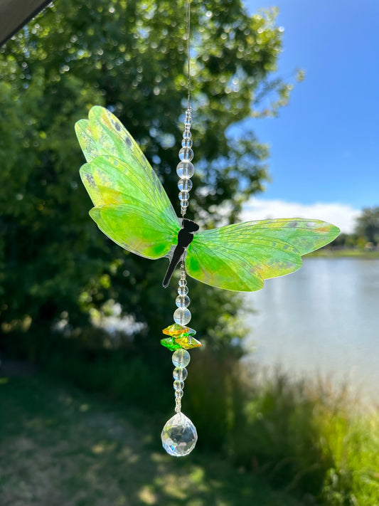 Small Green & Yellow Dragonfly Suncatcher