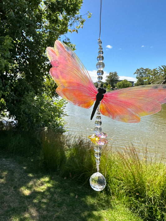 Small Pink & Yellow Dragonfly Suncatcher